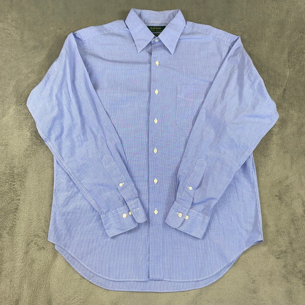 Lauren Ralph Lauren‎ Dress Shirt Mens 16 34/35 Blue Micro Check Cotton Office